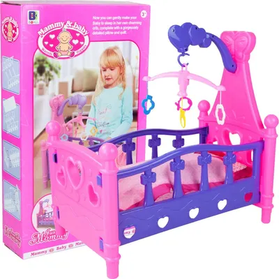 Zdjęcie produktu dla Tg64204 Łóżeczko Dla Lalek Z Karuzelą Kołderką I Poduszką Duże Różowe