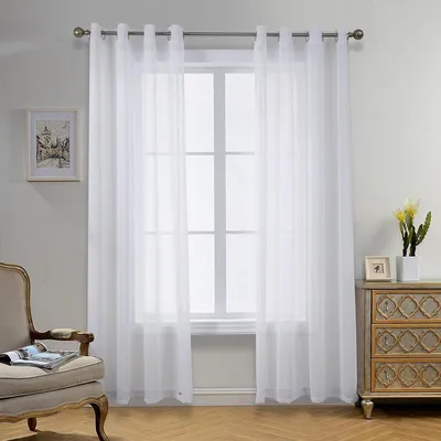 Image de Rideaux transparents avec œillets, lot de 2, 300 x 140 cm, pour salon et chambre