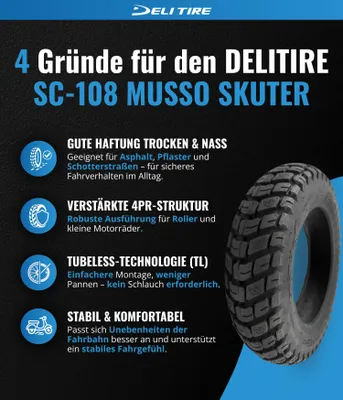 Produktbild von Motorroller-Reifen DELI SC-108 130/80-12 TL Musso