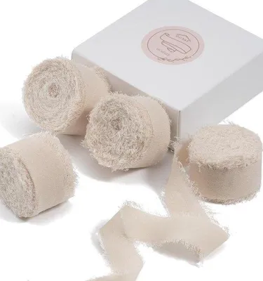 Productafbeelding van Famanu chiffonlint, beige - 20 meter handgemaakt decoratielint