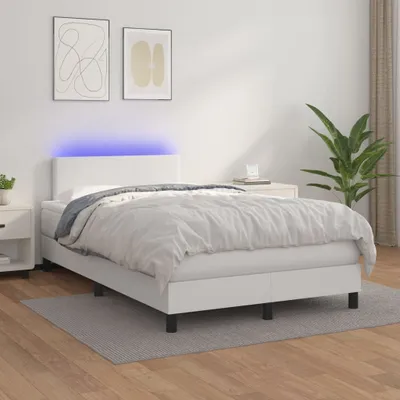 Produktbild von The Living Store Boxspringbett mit Matratze & LED Weiß 120x200 cm Kunstleder
