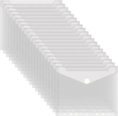 Produktbild von 20 Stück transparente A5-Documentenfächer mit Klipschluss, wasserdichte Transparenthüllen für das Organisieren von Dokumenten, transparent, 7 Löcher