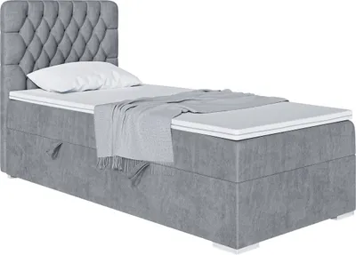 Produktbild von MEBLINI Boxspringbett mit Bettkasten - Gepolstert Einzelbett mit Matratze und Topper - Polsterbett mit Stauraum - Bett mit Kopfteil - Stauraumbett - DALIA - 80x200 Rechts  - H4/Grau Samt
