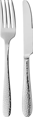 A fork and a knife are shown side by side against a white background.