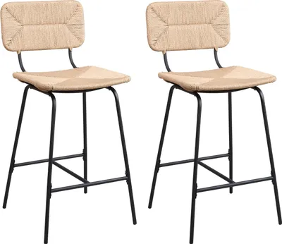 Produktbild von Barhocker-Set aus Metall und Inselhocker mit Rattansitz 65cm TIDRA