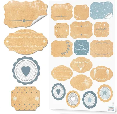 Produktbild von Weihnachtsaufkleber Aufkleber Weihnachten natur beige hellblau shabby17 Aufkleber / 1 Bogen
