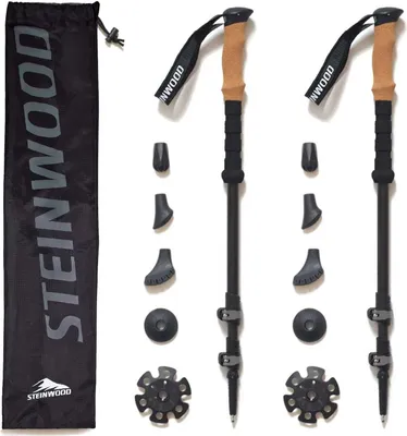 Produktbild von Steinwood Premium Wanderstöcke Aluminium - Trekkingstöcke - leicht, verstellbar mit Teleskop und Klemmverschluss mit extra Gummipuffer und Tragebeutel