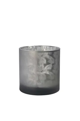 Produktbild von Sompex Windlicht-Vase aus Glas, grau-silber, 15 cm – mit Farnblattmuster – Teelichthalter und Übertopf