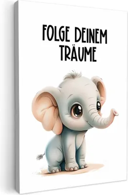 Produktbild von MuchoWow® - Leinwandbilder - Elefant - Folge deinen Träumen - Zitat - Tier, Wandbild, Wanddeko Bilder Wohnzimmer, 20x30 cm