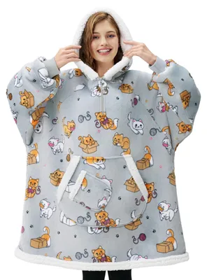 Produktbild von Tragbare Decke Hoodie - Oversized Flanell Sherpa Fleece für Erwachsene und Kinder