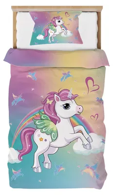 Image de Omgoods - Couverture de lit licorne 140 x 200 cm pour enfants, avec taie d'oreiller