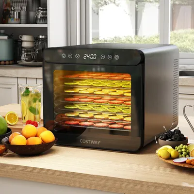Produktbild von GOPLUS 600W Dörrautomat Edelstahl, Dörrgerät mit 6 Funktionstasten, 30-75°C Temperatur einstellbar, 24H Timer, 7 Tabletts, Dehydrator für Obst, Gemüse