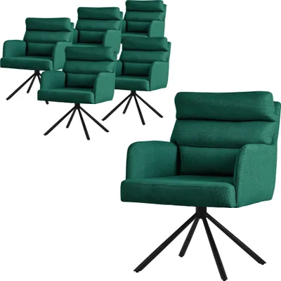 Produktbild von ML-Design Esszimmerstühle drehbar 6er Set Dunkelgrün Wohnzimmerstühle mit Arm- und Rückenlehne Rückenkissen Metallbeine Drehstuhl Auto-Position Stuhl