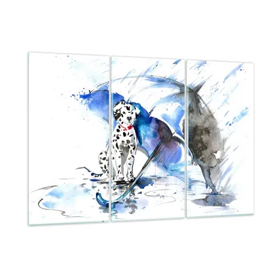 Produktbild von Bilder auf glas - Hund Regenschirm Regen Wetter - 105x70cm - Glasbilder - Wandbilder - Kunstdruck - zum Aufhängen bereit - Wanddekoration aus Glas - Glas Bilder - Wandbild auf Glas - GCE105x70-3044
