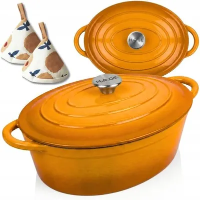 Productafbeelding van Hage braadpan met deksel, 6 liter, geëmailleerd, geschikt voor inductie, mostergele kleur