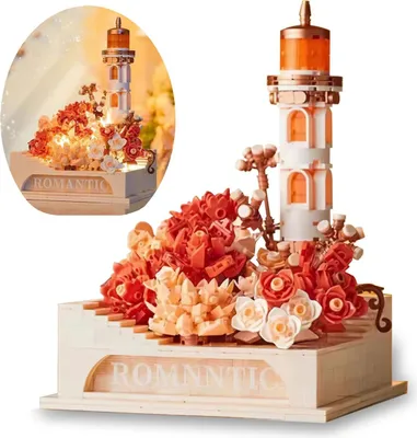 Produktbild von Blumen Bausteine Set, Leuchtturm Modell, 1116 Teile, Mini Bauklötze, Kreatives Geschenk, Deko, ABS Material, Sammlerstück