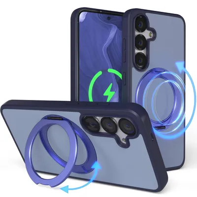 Produktbild von EAZY CASE - MagSafe Handyhülle für Samsung Galaxy S25, Ring zum Aufstellen, 360° drehbar, Magsafe Silikonhülle zum Aufstellen, stoßfest Cover in Blau