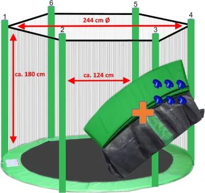 Produktbild von walexo Trampolin Randabdeckung + Sicherheitsnetz für 6 Stangensystem ( 244 cm Ø, Hellgrün/Hellgrün )