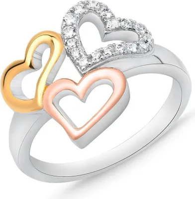 Produktbild von Ring Herzen aus Sterlingsilber Tricolor mit Zirkonia
