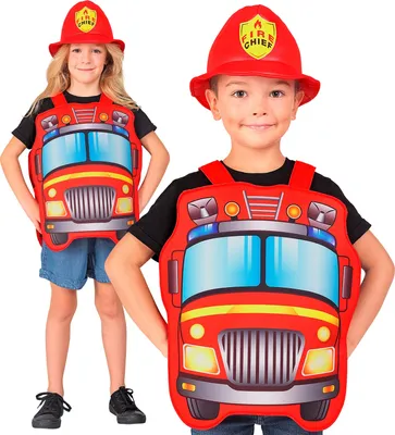 Produktbild von Kostüm Feuerwehrauto Überwurf mit Mütze
