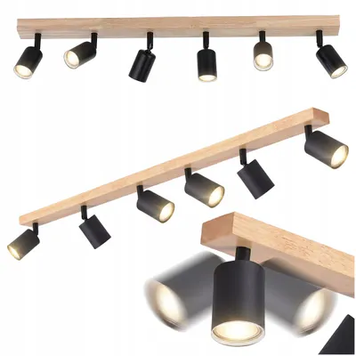 Obrázok produktu pre Stropný reflektor MasterLED – GU10, 6 žiaroviek, čierny, drevo, otočný, otočný – LED stropné svietidlo do obývacej izby, predsiene, kuchyne