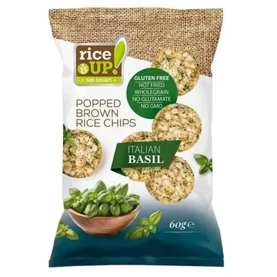 Produktbild von Rice Up Vollkornreis Chips mit Basilikum 60g Reiswaffeln / glutenfrei / GMO-frei / ohne Zuckerzusatz / ohne Glutamat / ohne Konservierungsmittel