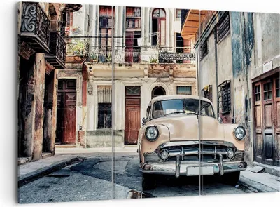 Produktbild von Bild auf Leinwand - Leinwandbild - 3 Teile - Kubanisch Auto Mietshäuser - 105x70cm - Wand Bild - Wanddeko - Wandbilder - Leinwanddruck - Bilder - Wanddekoration - Leinwand bilder - CE105x70-4413