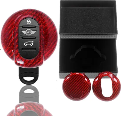 Produktbild von Auto Schlüssel Echt Carbon Schutz Hülle Hardcover Rot kompatibel mit Mini F54 F55 F56 F57 F60 Smartkey