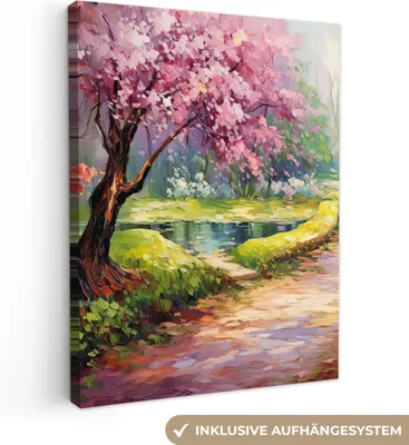 Produktbild von MuchoWow® - Leinwandbilder - Aquarell - Natur - Bäume - Kunst - Blumen, Wandbild, Wanddeko Bilder Wohnzimmer, 30x40 cm
