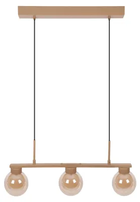Image de Suspension - Lot de 3 suspensions "DONIKA", longueur : 64 cm, lampadaire de style scandinave, en métal et en verre, de couleur marron, hauteur : 150 cm, dimensions : 64 x 12 cm, culot G9