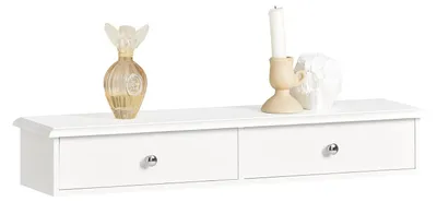 Productafbeelding van Wandplank, badkamerplank, hangplank, wandplank, dressoir voor de hal met 2 lades, 63,5 x 10 x 15 cm, wit