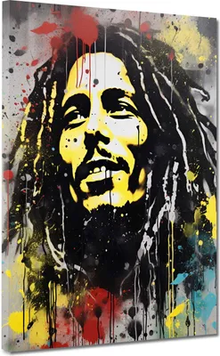 Produktbild von Abstrakt Reggae Musiker Pop Art Leinwandbild Wandbild Kunstdruck XL Deko: 90x120x2cm