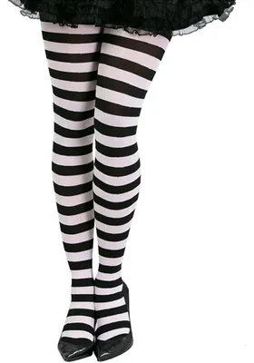 Produktbild von FIESTAS GUIRCA Strumpfhose, weiße mit schwarzen Streifen, Einheitsgröße, Hexen Kostümstrumpfhosen für Halloween