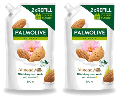 Productafbeelding van 2 x Palmolive Naturals Handzeep Navulverpakking Amandelmelk, 500 ml - Voordeelverpakking - 2 stuks