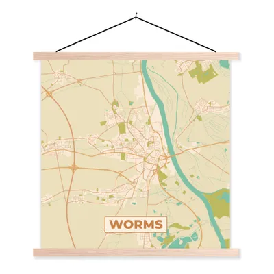 Produktbild von MuchoWow® Textilposter Karte - Worms - Vintage - Stadtplan 60x60 cm mit holzfarbenen Rahmen - Wanddekoration