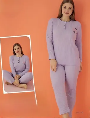 Produktbild von Damen Pyjama Schlafanzug Lila XXL Warm Baumwolle 2-Teiler Set Winter A-84