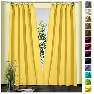 Zdjęcie produktu dla Zasłona bawełniana żółta 230X135 cm dekoracyjna z taśmą marszczącą nieprzej