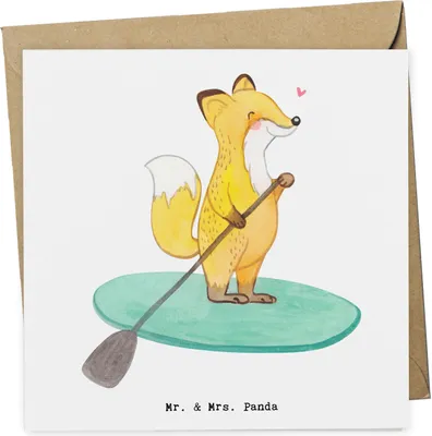 Produktbild von Mr. & Mrs. Panda Grußkarte Fuchs Stand Up Paddling - Weiß - Geschenk, faltkarte, Paddle Boarding, Subben, Sportler, SUB, anlasskarte, Klappkarte, doppelkarte