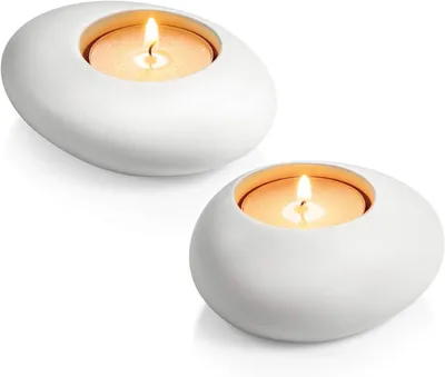 Imagen del producto de Soporte para velas decorativo, de piedra y cerámica, blanco, 10 x 4,3 x 15,6 cm