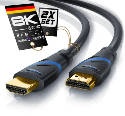 Produktbild von Primewire HDMI-Kabel 2.0 Set 3 m, 4K Ultra HD bei 60 Hz, mit Ethernet, ARC und 3D, mehrfach geschirmt, vergoldete Kontakte, Monitorkabel, 2 Stück, schwarz-blau