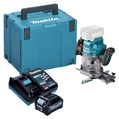 Obrázok produktu pre Makita RP 001 GD101 Akumulátorová fréza 40 V max. 12 mm bez kefiek + 1x akumulátor 2,5 Ah + nabíjačka + Makpac
