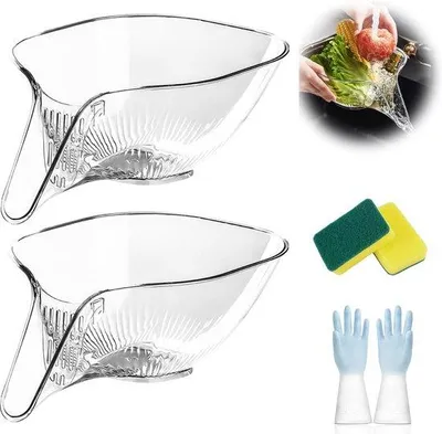 Produktbild von 2 Stück Multifunktions-Abtropftrichter, Plastik-Abtropfmaske, Küchenabtropfer, Abtropftrichter für Spülmaschine für Obst, Gemüse und Nudeln