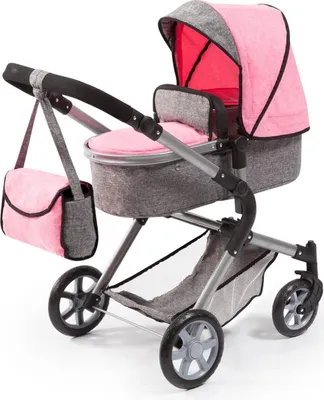 Produktbild von Bayer Design 18125AA Puppenwagen City Neo mit Tasche, wandelbar als Jogger, verstellbarer Griff, schwenkbare Vorderräder, jeans-grau, rosa