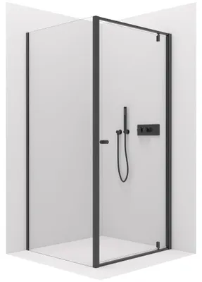 Zdjęcie produktu dla szkło ceramiczneO – Kabina prysznicowa Ferri L/P – 6 mm – czarna matowa, szkło przezroczyste – 90x90x195 cm – obrotowa