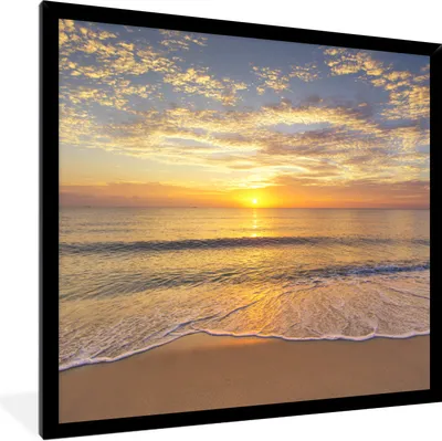 Produktbild von MuchoWow® Gerahmtes Poster Strand - Sonnenuntergang - Meer 40x40 cm - Poster mit Schwarzem Bilderrahmen Wandposter Rahmen Foto Bilder - Mit Rahmen - Wanddekoration Schlafzimmer