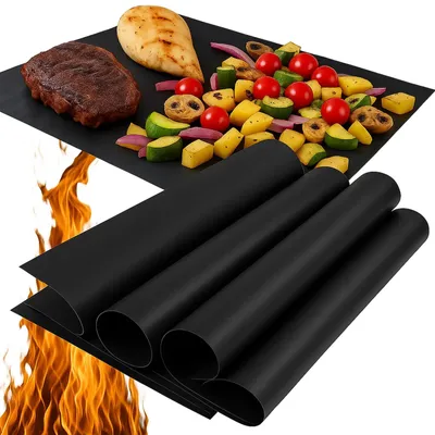 Zdjęcie produktu dla 3x mata teflonowa do piekarnika grilla tacka do pieczenia grillowania 33 x 40 cm czarna wielokrotnego użytku