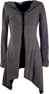 Produktbild von Lange Strickjacke, Strickmantel mit Weiter Kapuze - Granitgrau, Damen, Elasthan,Baumwolle, Größe: M/L