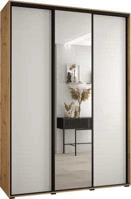 Produktbild von MEBLE KRYSPOL Cannes 3 Schrank mit 3 Schiebetüren - 205,2x200x45 cm - Artisan Weiß Schwarz