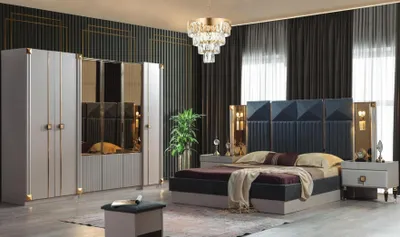 Produktbild von Schlafzimmer Möbel Polster Doppelbett Holz Nachttische Schrank