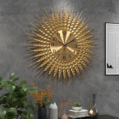 Große Wanduhr, gold, Metall, 60 cm, stille Bewegung, modernes Design